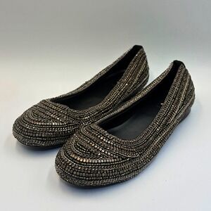 Gossip Embellished Ballet Flats Gunmetal Beaded Shoes Womens 38 / 7.5 Bling Chic